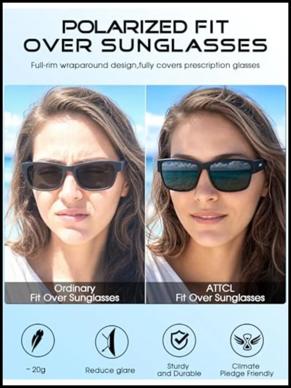 Polarized Fit Over Sunglasses UV400 TR90 Oversized Square for Driving Fishing